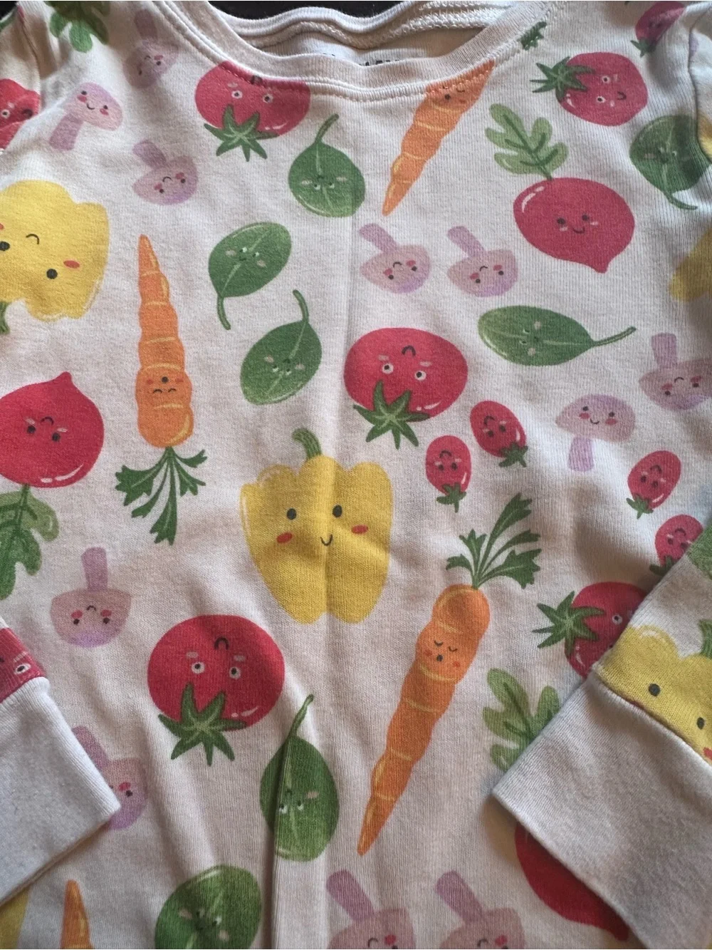 Kids Vegetable Print Cotton Pajama Set of two - Cream with Red, Yellow & Green